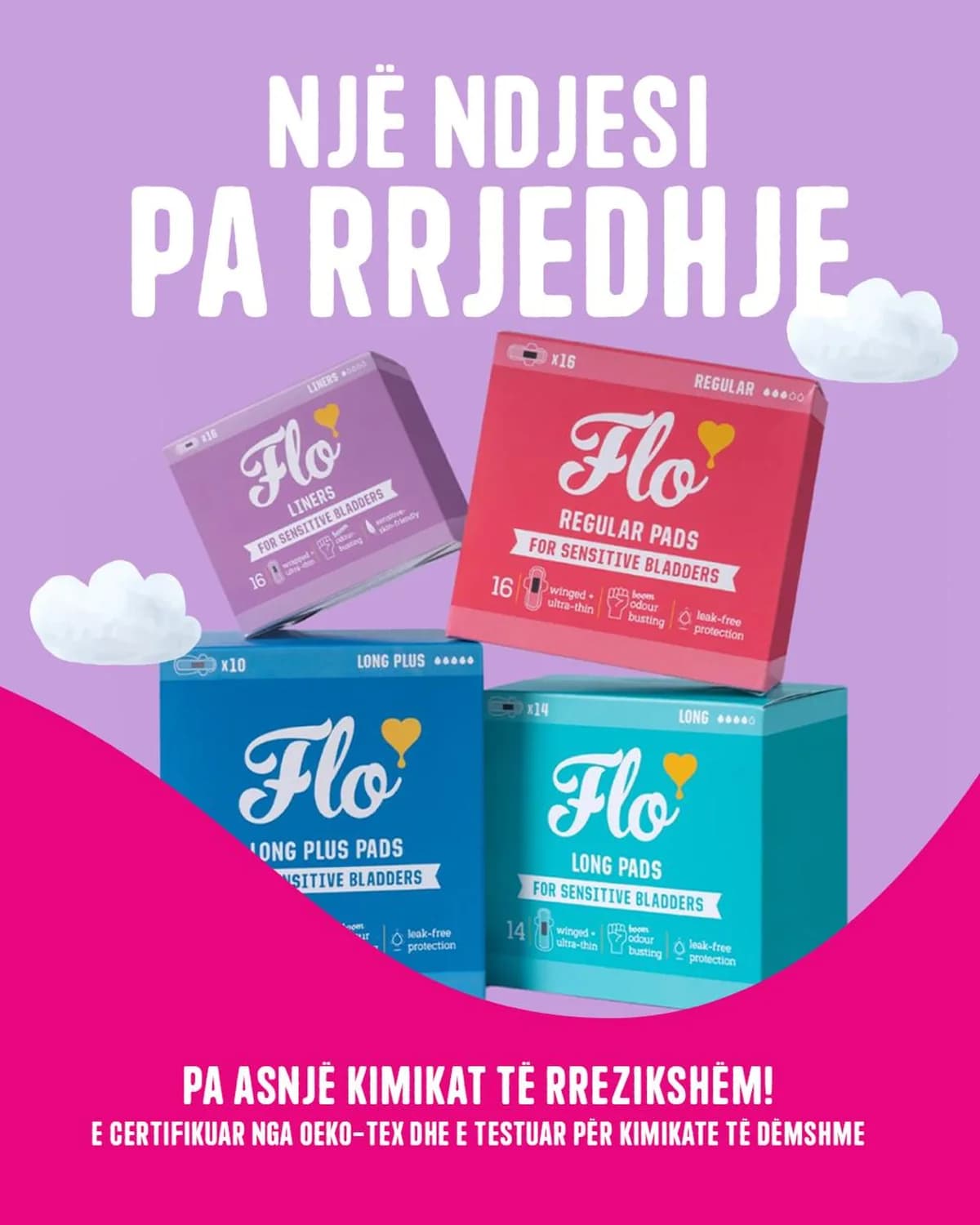 Peceta dhe liners Flo për ndjeshmëri, të certifikuara OEKO-TEX